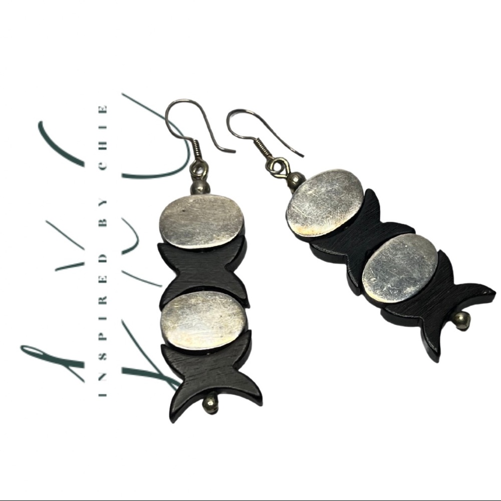 Vintage Handcrafted Sterling Silver and Carved Wood Earrings